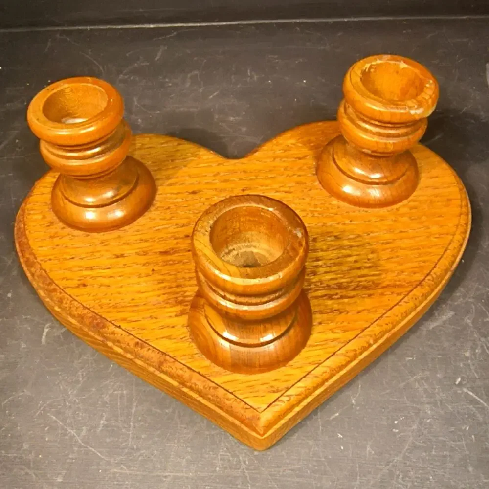 1824.  Heart Shaped Wooden Candle Holder with Three Cups